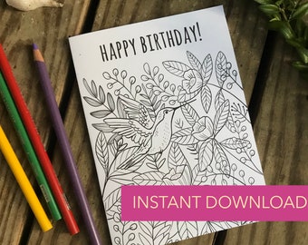 Printable Birthday Card, Color it Yourself Card, Happy Birthday Instant Download