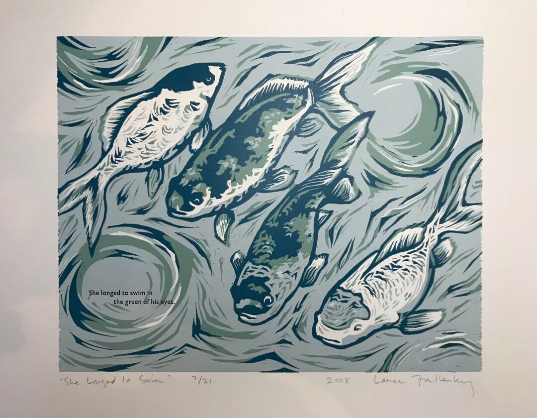 SPECIAL EDITION Lino Cut Print With Fish, Lino Print Wall Art - Etsy ...