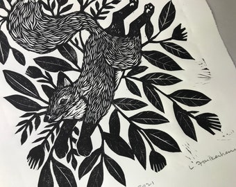 Fox Linocut Print, 8 x 10 Gift for Nature Lover