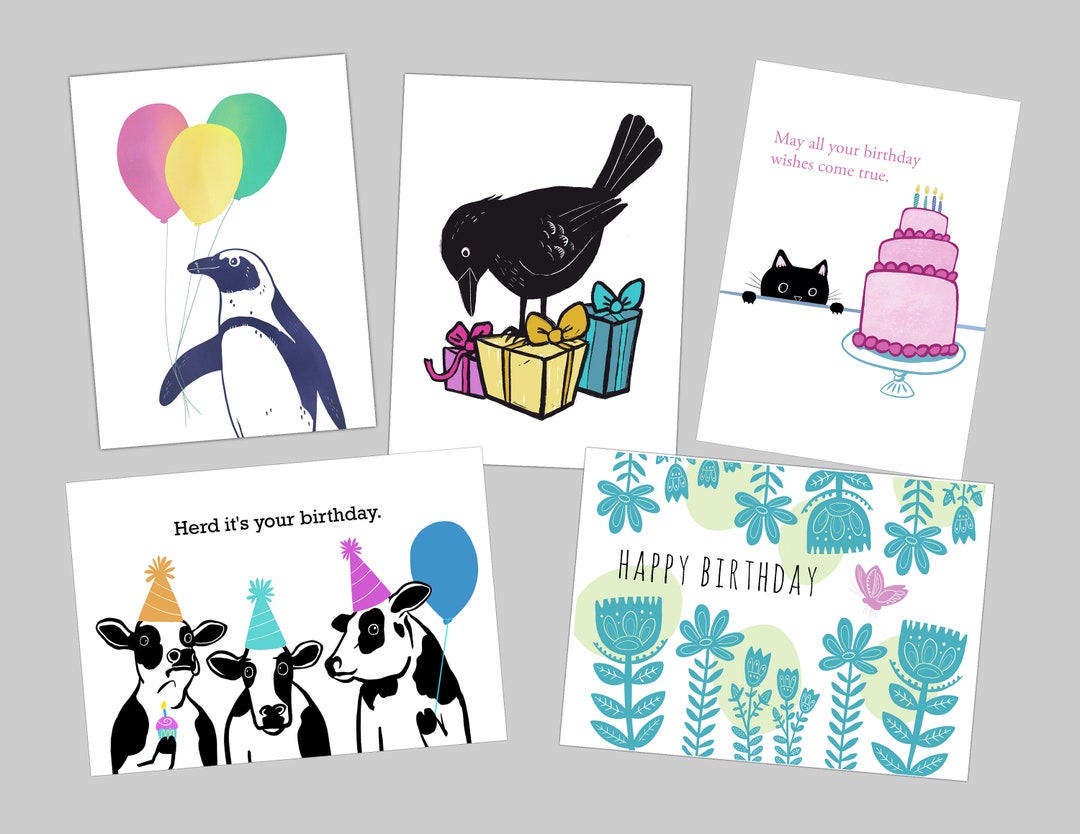 Happy Birthday Card Set, Pack of Colorful Assorted Greeting Cards - Etsy