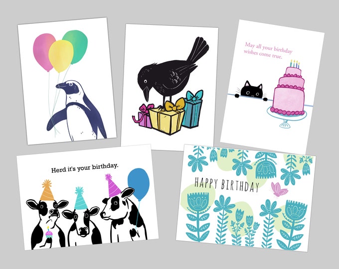 Happy Birthday Card Set, Pack of Assorted Greeting Cards for Anyone - Etsy