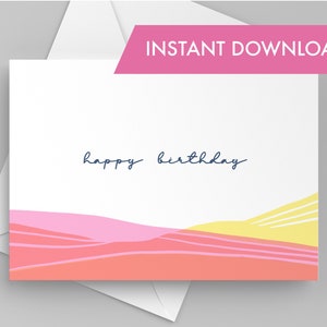 Tarjeta de feliz cumpleaños imprimible, tarjeta de cumpleaños rosa mod, descarga instantánea