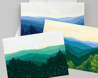 Conjunto de tarjetas de notas de montaña, tarjetas de felicitación para amantes de la naturaleza, tarjetas de montaña Blue Ridge