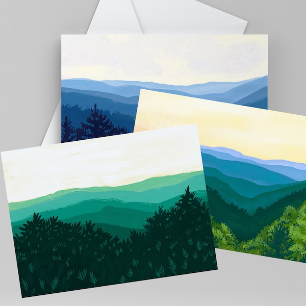 Mountain Note Card Set, Greeting Cards for Nature Lover, Blue Ridge Mountain Cards