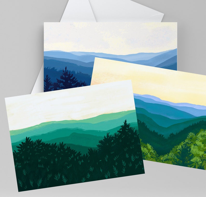 Mountain Note Card Set, Greeting Cards for Nature Lover, Blue Ridge Mountain Cards image 1