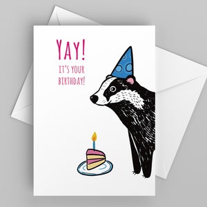 Badger Birthday Card, Yay! It's Your Birthday, Cute Card for Anyone