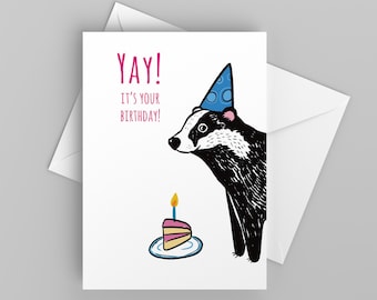 Badger Birthday Card, Yay! It's Your Birthday, Cute Card for Anyone