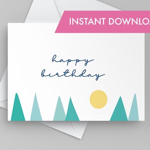 Tarjeta de feliz cumpleaños imprimible, moderna tarjeta nórdica para cualquier persona, descarga instantánea.