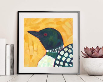 Wall Art Print with Loon, Rustic Home Decor for Nature Lover, Bird Lover Gift