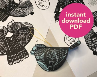 Ornements d'oiseaux en papier, téléchargement immédiat au format PDF, décorations imprimables au format PDF, décoration de Noël DIY