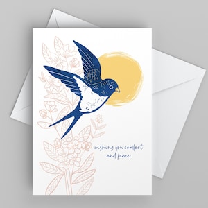 Sympathy Card with Swallow, Pretty Condolence Card
