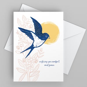 Carte de sympathie avec hirondelle, jolie carte de condoléances