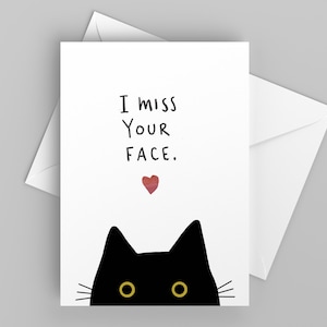 Tu me manques carte avec chat noir, je t'aime carte pour amoureux des chats, jolie carte de la Saint-Valentin