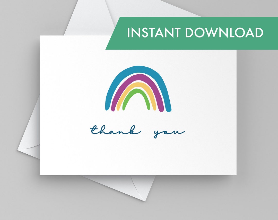Printable Thank You Card With Rainbow, Instant Download Card Envelope ...