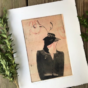 Cuckoo Aquatint / Original Fine Art Etching with Bird / Gift for Her / Bird Lover Gift
