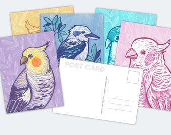 Postcard Set with Tropical Birds, Postcrossing Gift for Friend, Bird Lover Gift