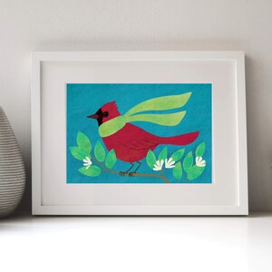 Winter Cardinal Wall Art Print, Cute Bird Art, Modern Seasonal Home Decor image 3