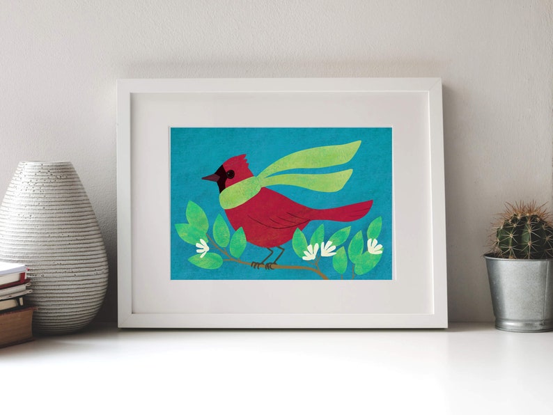 Winter Cardinal Wall Art Print, Cute Bird Art, Modern Seasonal Home Decor image 3