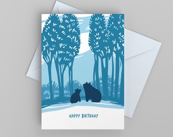 Happy Birthday Card with Bears, Cute Card from Kid, Card for New Mom or Dad