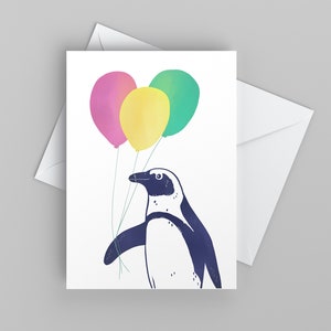 Birthday Card with Penguin, Cute Happy Birthday Greeting Card for Anyone