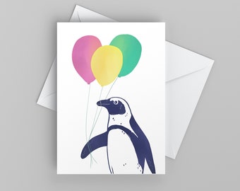 Birthday Card with Penguin, Cute Happy Birthday Greeting Card for Anyone