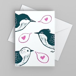 Carte de Saint-Valentin oiseaux mignons, je pense à vous, carte de voeux pour amoureux des oiseaux, carte Je t'aime pour ami