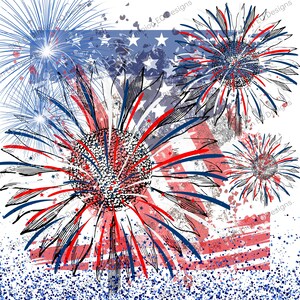 Sunflower Fireworks American Flag Digital Download Non-Seamless Non-Repeat Pattern