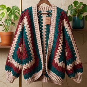 Chunky Hexagon Cardigan Crochet Pattern, Oversized Granny Square Sweater, Easy Crochet Cardigan PDF,  Digital Download