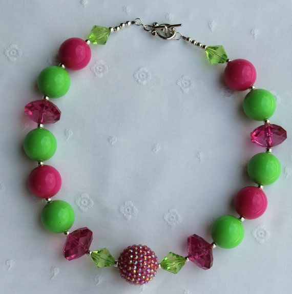 Items similar to Chunky Necklace, Bubblegum Beads Necklace, Adorable ...