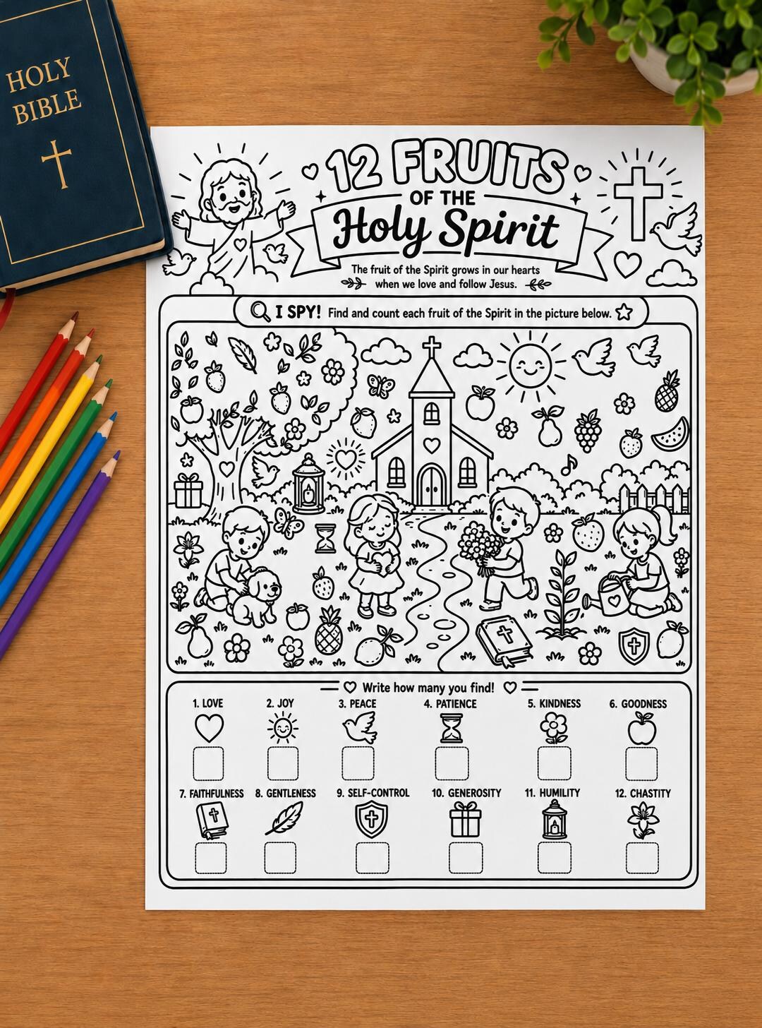 12 Fruits of the Holy Spirit I Spy Activity for Kids | Catholic ...