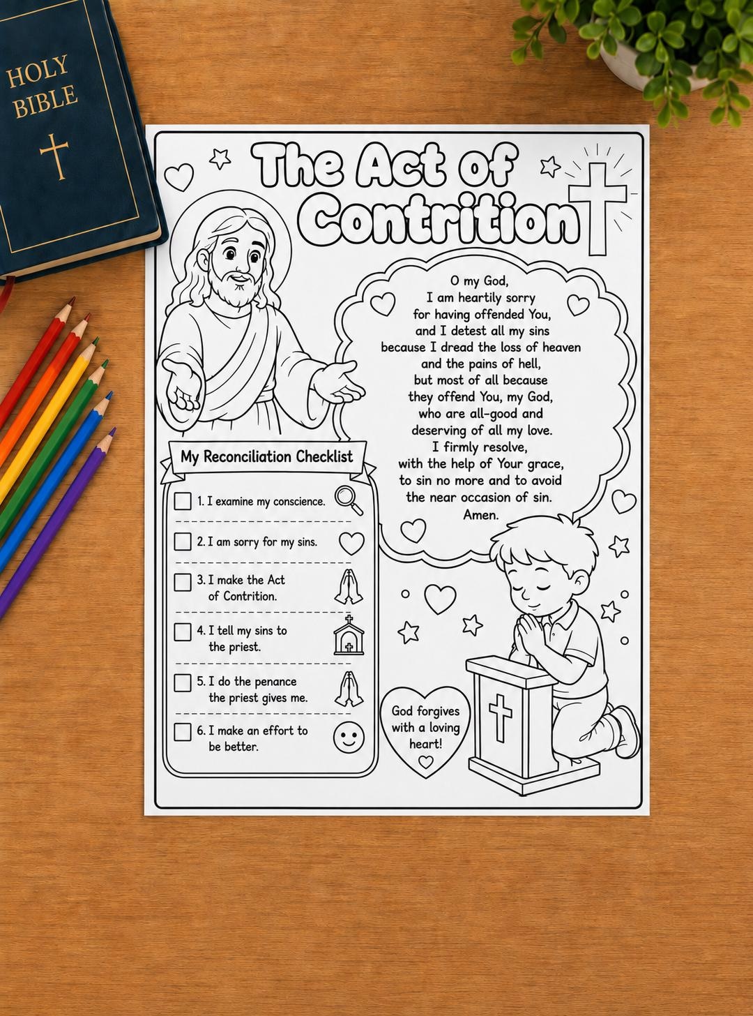 Act of Contrition Prayer Activity for Kids | First Confession Prep ...