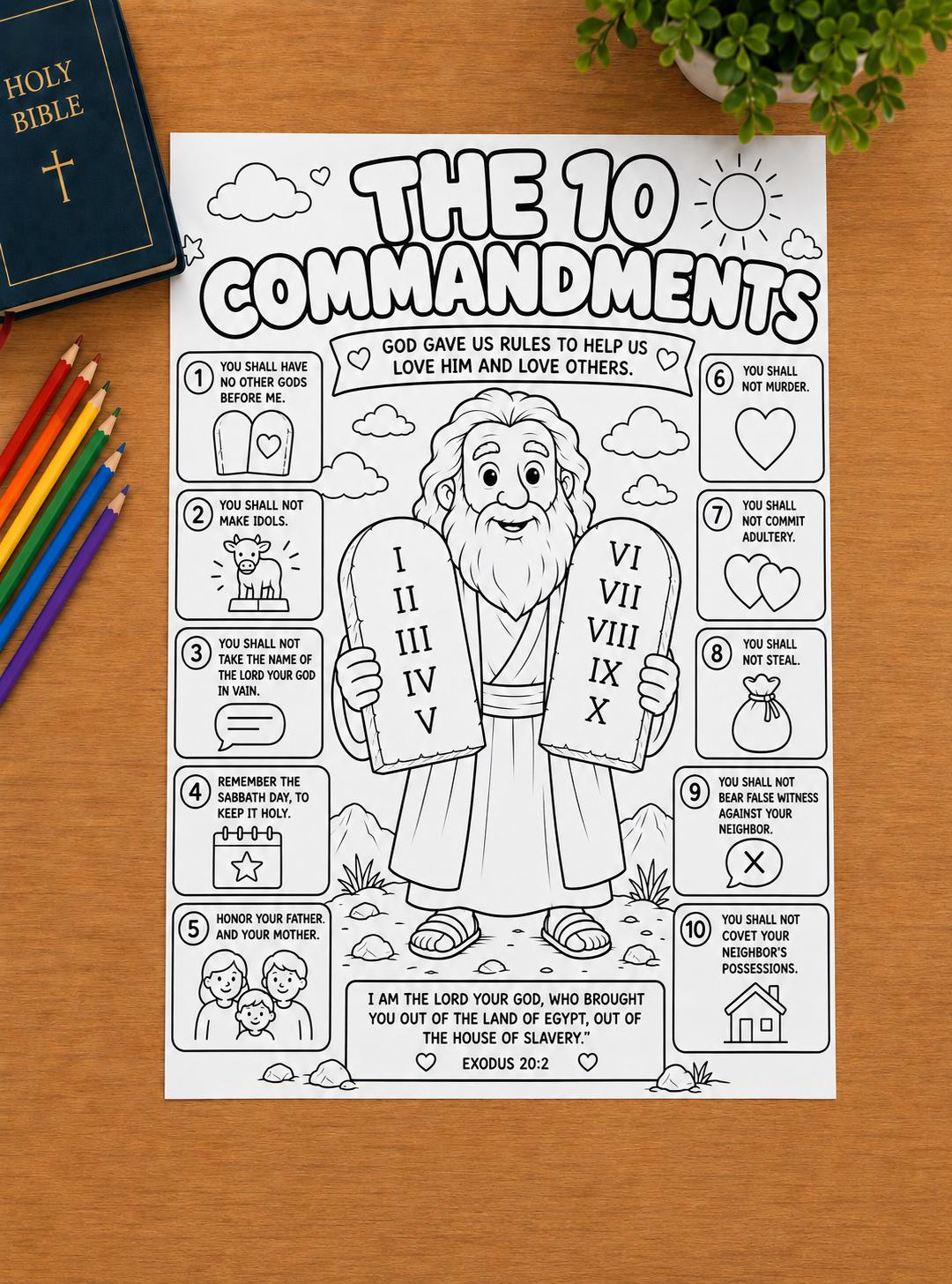 10 Commandments Bible Lesson for Kids | Ten Commandments Moses Coloring ...
