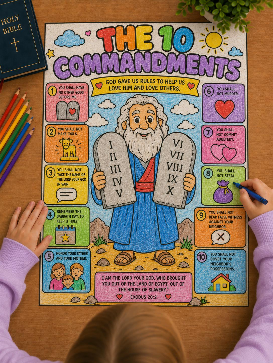 10 Commandments Bible Lesson for Kids | Ten Commandments Moses Coloring ...