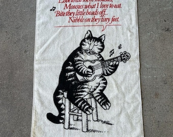VTG RARE B. Kliban Kitchen Towel Love to Eat Them Mousies Guitar Music Cat 25x16