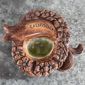 Vintage MCM California Pottery Fish Ashtray Molten Crushed Glass Retro KC-4