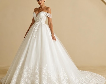 Off Shoulder Wedding Dress, Princess Bridal Gown, Sparkle A Line Wedding Dress, Sweetheart Bridal Dress, Elegant Ball Gown, Bride Dress