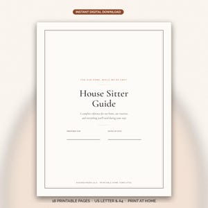 House Sitter Guide Printable, House Sitting Binder Template, Home Sitter Instructions PDF, Vacation House Sitter Checklist, Instant Download
