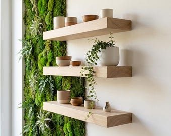 Dikke zwevende houten plank | Massief grenen wandplank | Maat en kleur op maat | Handgemaakt