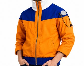 Anime Ninja Cosplay Jacket Orange Blue High Collar Coat, Naruto Inspired Costume, Unisex Manga Streetwear Gift