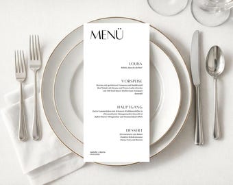 Vorlage Menükarte, Menükarte Hochzeit, personalisiert, Canva Vorlage, Menükarte zum Download, editierbar, modern, minimalistisch, elegant