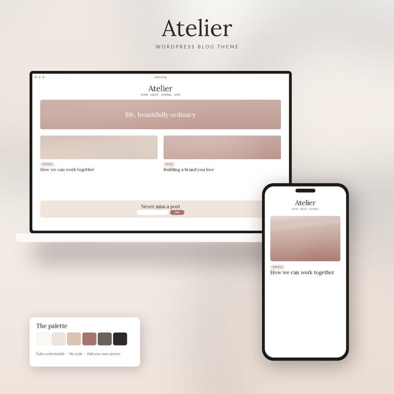 Tema Atelier para WordPress / Plantilla web para negocios de servicios femeninos, tema para coaches y consultoras, sin código, personalizable. imagen 5