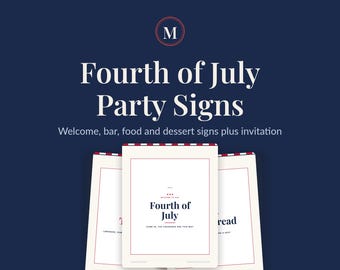 Set de letreros imprimibles para la fiesta del 4 de julio, decoración del Día de la Independencia, letreros de bienvenida para barra de comida y postres e invitación, descarga instantánea.
