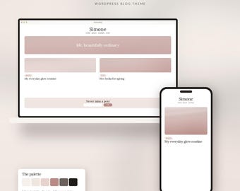 Tema de blog Simone para WordPress / Plantilla para sitio web de belleza y moda, tema elegante para Blogger, sin código, personalizable.