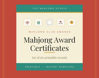Mahjong Award Certificates Printable Set of 6, Mah Jongg Club Prize Certificates PDF, Game Night Awards, Fill In