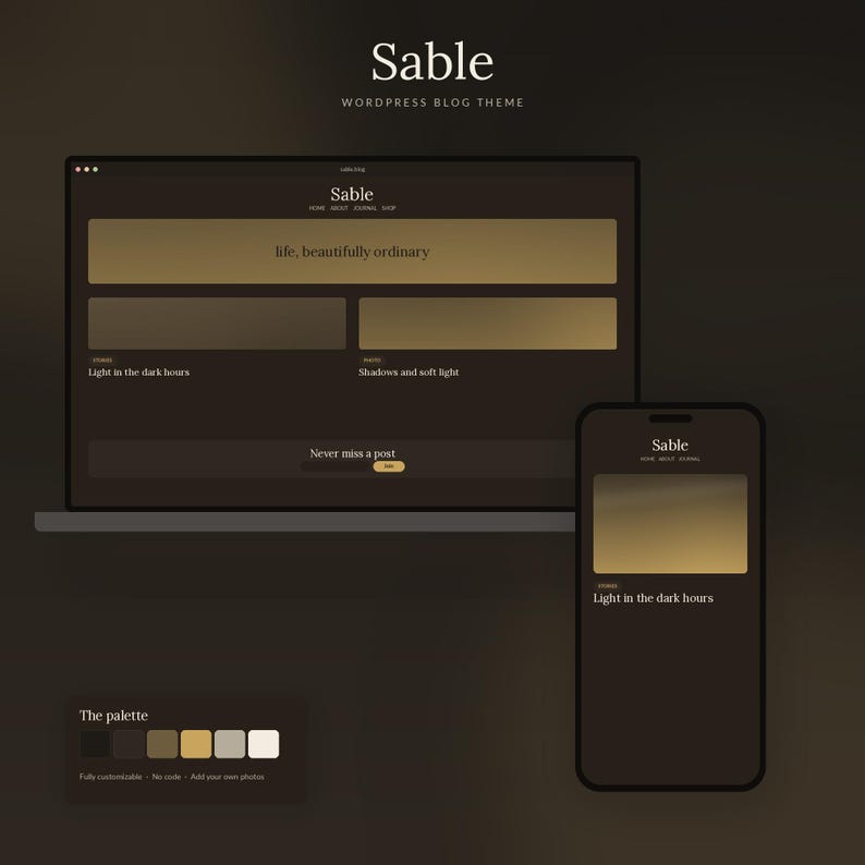 Zobel WordPress Blog Theme | Dark Moody Website Template, Fotograf und Lifestyle Blogger Theme, ohne Code, anpassbar Bild 5