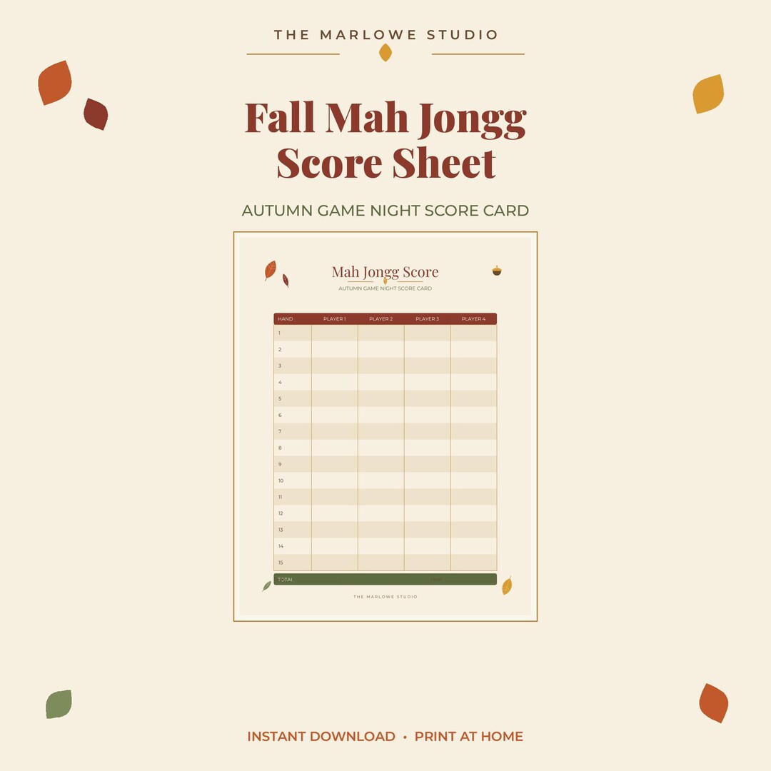 Mahjong Score Card.pdf Fall Mahjong Score Sheet Printable, Autumn Mah Jongg Score Card, Cozy ...