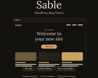 Tema de blog Sable para WordPress / Plantilla web oscura y sobria, tema para fotógrafos y blogueros de estilo de vida, sin código, personalizable.