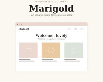 Tema de blog Marigold para WordPress / Plantilla web de estilo de vida editorial, tema femenino para bloggers, sin código, descarga digital totalmente personalizable