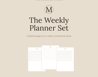 Planificador semanal imprimible / Horario semanal sin fecha, plan diario, lista de tareas y objetivos mensuales, descarga instantánea en PDF.