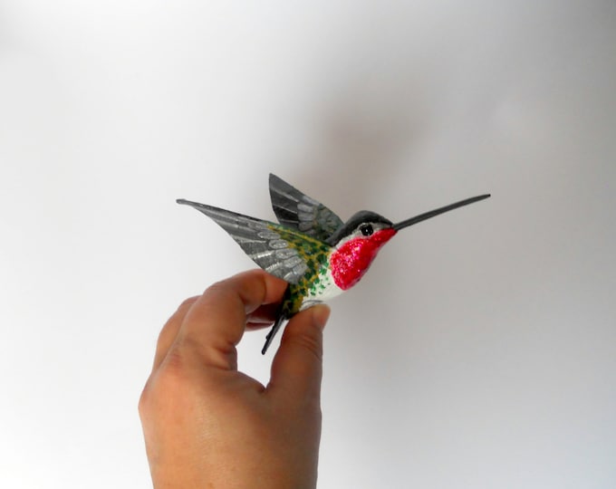 Hummingbird Art Paper Mache Bird Sculpture Ornament Birds Etsy
